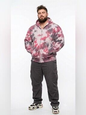 NWOT LARGE Tie-Dye Pink & Gray Zip Hoodie - Men’s Casual Sweater